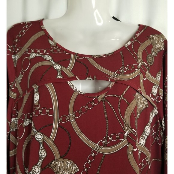 Attitudes By Renee Women's Tunic Top Key Hole Design Burgundy Liquid Knit NEW - Picture 4 of 7